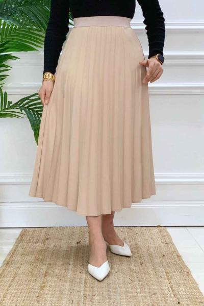 Beli Lastikli Piliseli Etek Vizon