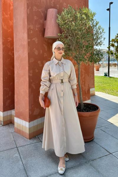 Berna Trenç Elbise Bej