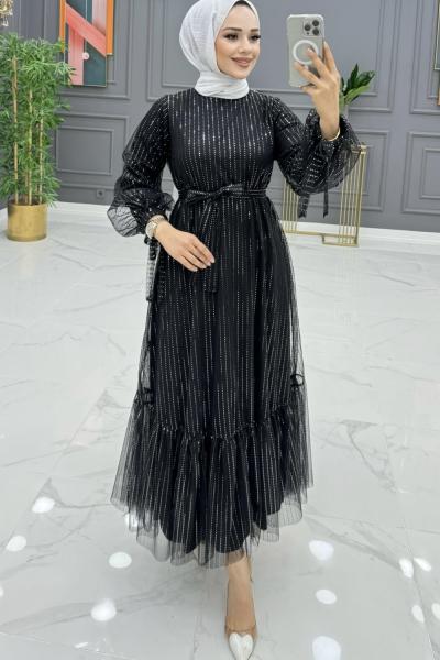 BTK AFİFE ELBİSE 6582 SİYAH