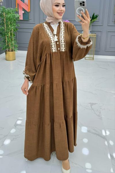 BTK CAVİDE ELBİSE 6569 KAHVERENGİ