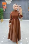 Btk çise elbise 6488 kahverengi
