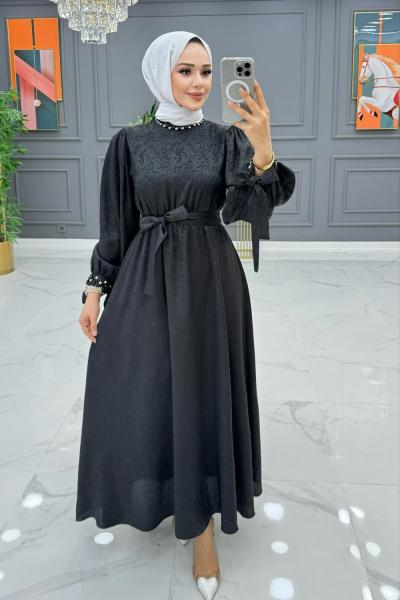 BTK KEHRİBAR ELBİSE 6533 SİYAH