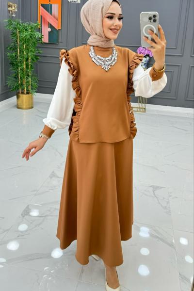 BTK SAMİRA ETEKLİ TAKIM 6532  KAHVERENGİ