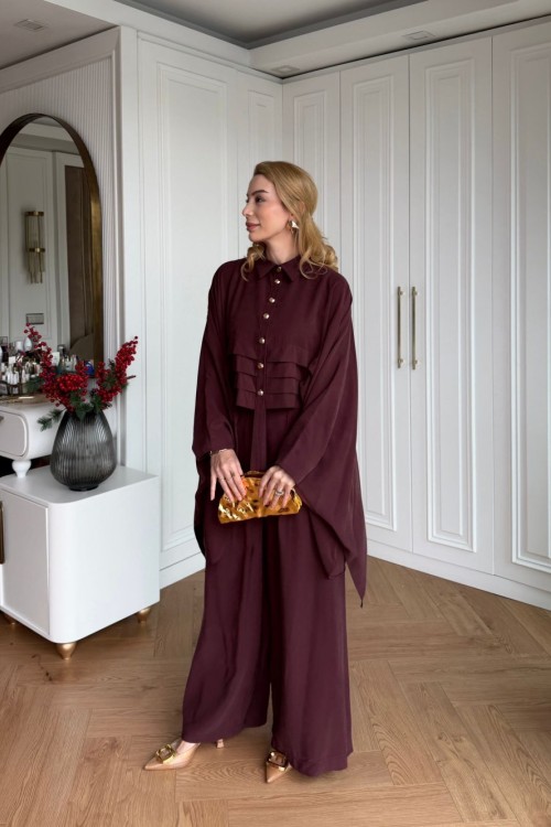 Esra Pantolonlu Takım Bordo