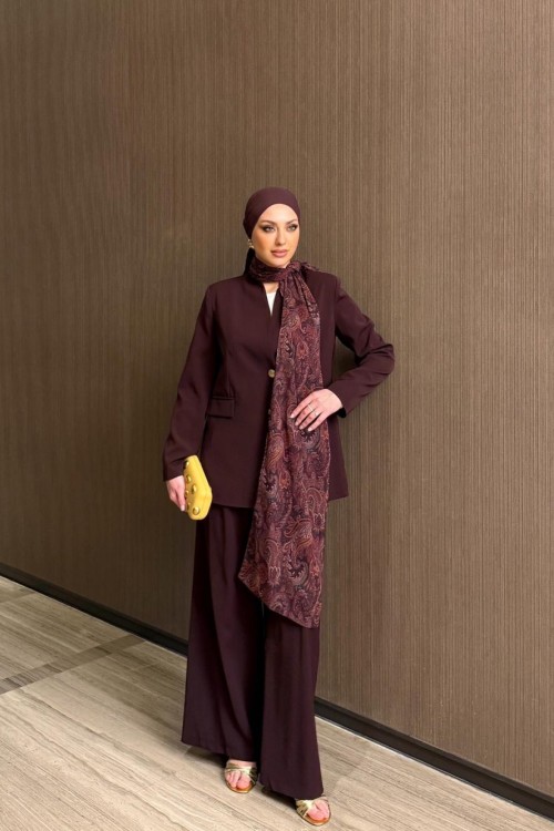 Figen Pantolonlu Takım Bordo
