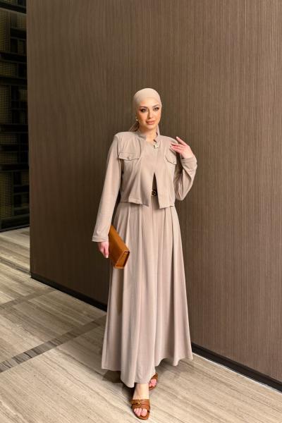 Gülsüm Elbise Takım Vizon