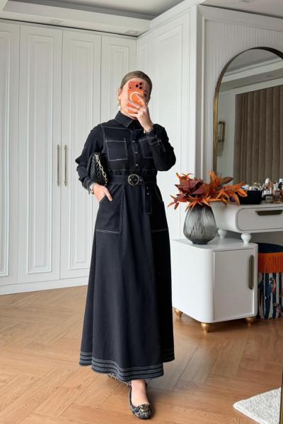 İlke Trenç Elbise Siyah