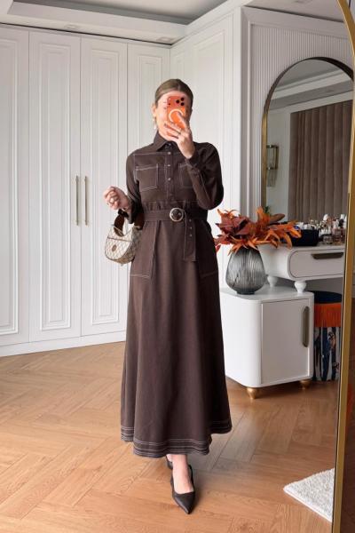 İlke Trenç Elbise Kahverengi