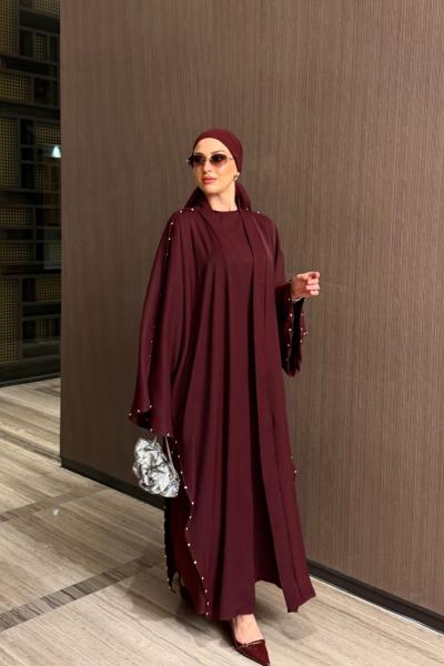 İnci Abaya Takım Bordo