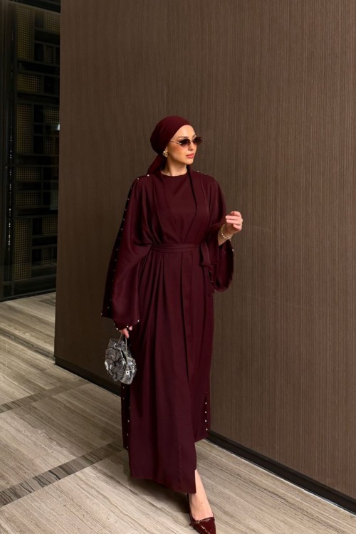 İnci Abaya Takım Bordo