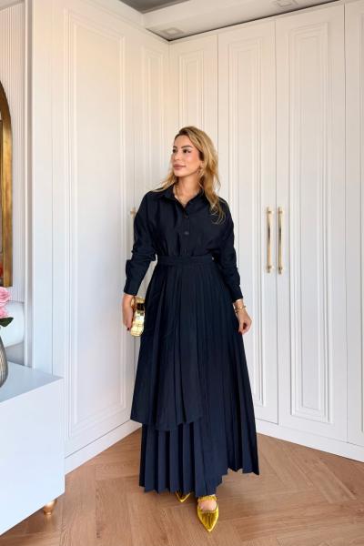 Meltem Üçlü Etekli Takım Lacivert