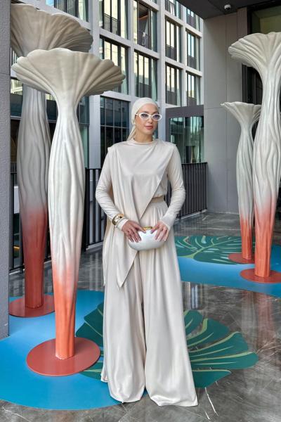 Müjde Pantolonlu Takım Krem