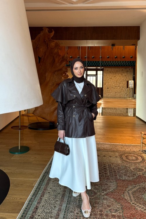 Saliha Deri Trençkot Acı Kahve