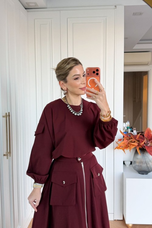 Tülay Etek Takım Bordo