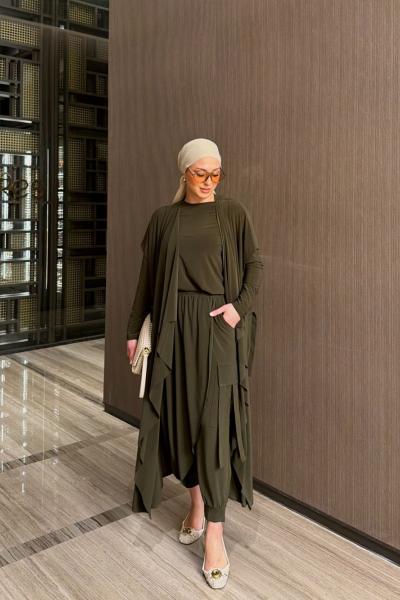 Zarife  Üçlü Pantolon Takım Haki