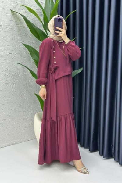 Bordo Aycan Elbise Tesettür Giyim