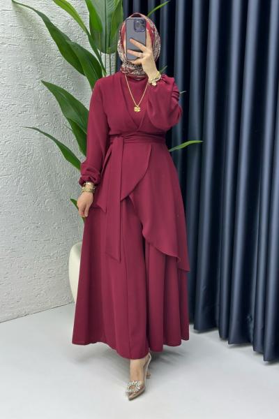 Bordo Hanzade Takım Tesettür Giyim