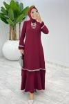 Bordo Mosso Abiye Elbise Tesettür Giyim