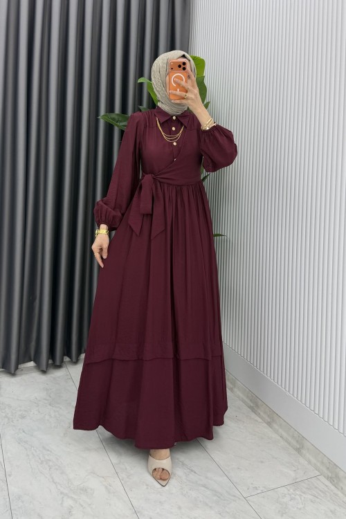 Bordo Nimet Elbise Tesettür Giyim