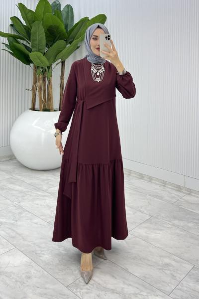 Bordo Premıum Seçil Elbise Tesettür Giyim