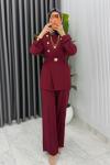 Bordo Premium Kemerli Gözde Takım Tesettür Giyim