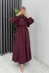 Bordo Sara Elbise Premium Seri Tesettür Giyim Modal Kumaş