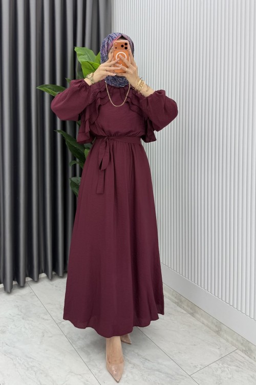 Bordo Sara Elbise Premium Seri Tesettür Giyim Modal Kumaş