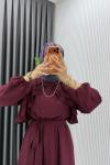 Bordo Sara Elbise Premium Seri Tesettür Giyim Modal Kumaş