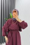 Bordo Sara Elbise Premium Seri Tesettür Giyim Modal Kumaş