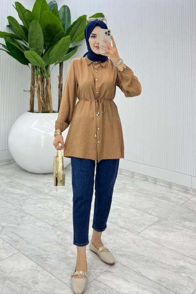 Camel Bağcıklı Gömlek Tesettür Giyim