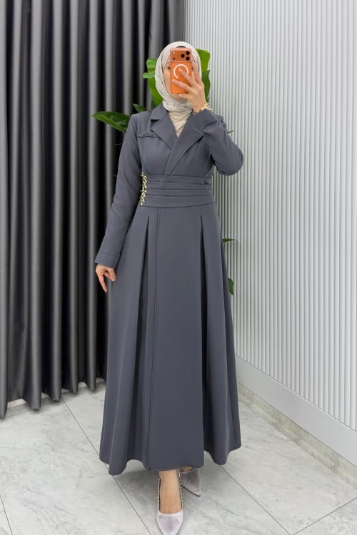 Füme Premium Hülya Ferace Elbise Tesettür Giyim