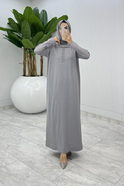 Gri Arzu Triko Elbise Tesettür Giyim