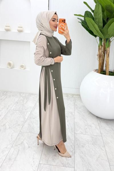Haki Nilda Elbise Tesettür Giyim