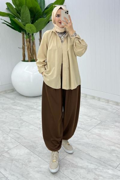 Kahve Cepli Şalvar Tesettür Giyim