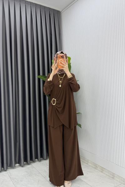 Kahve Figen Pantolon Takım Tesettür Giyim