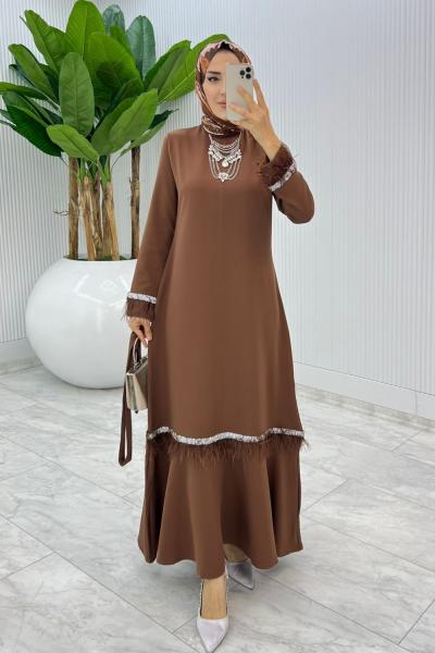 Kahve Mosso Abiye Elbise Tesettür Giyim