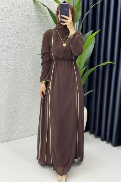 Kahve Premium İkili Şifon Takım Tesettür Giyim