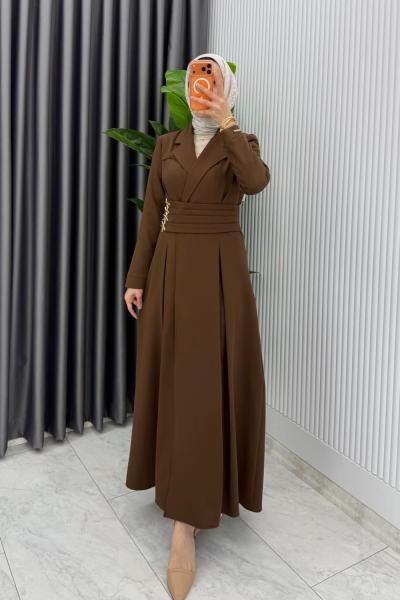 Kahve Premium Hülya Ferace Elbise Tesettür Giyim