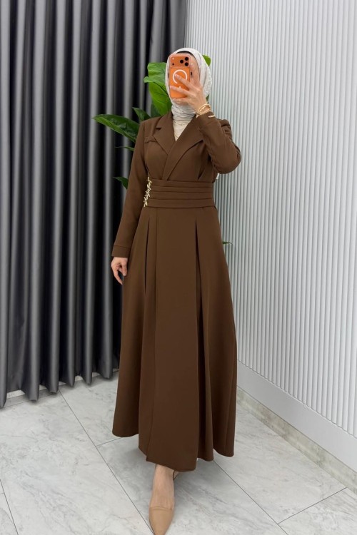 Kahve Premium Hülya Ferace Elbise Tesettür Giyim
