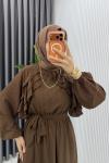 Kahve Sara Elbise Premium Seri Tesettür Giyim Modal Kumaş