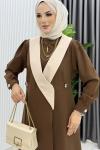 Kahve Yeşim Uzun Ceket Kap Ferace Tesettür Giyim
