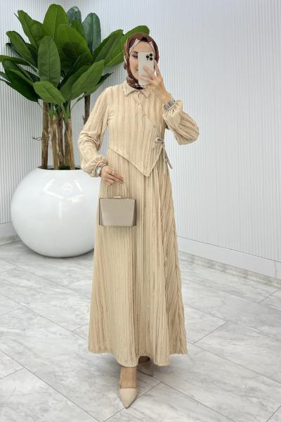 Krem  Şehnaz Elbise Tesettür Giyim