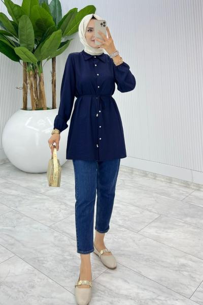 Lacivert Bağcıklı Gömlek Tesettür Giyim