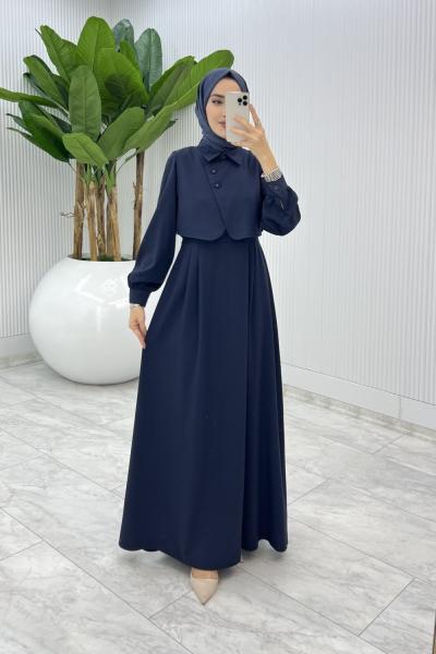Lacivert Sevgi Yelekli Elbise Takım Tesettür Giyim