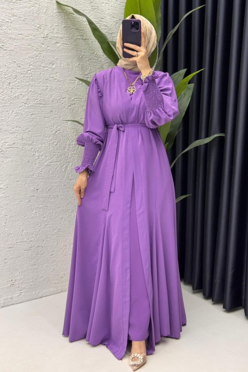 Lila  Mihra  Abaya Takım Tesettür Giyim