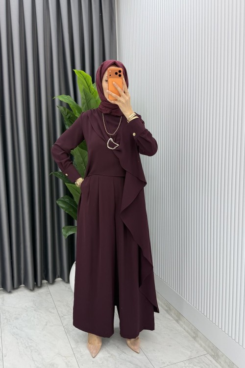Mürdüm Nazlı Takım Premium Seri Borş Detaylı Tesettür Giyim