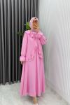 Pembe Mehtap Etek Takım Tesettür Giyim Çilek Kumaş