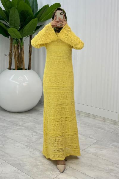 Sarı Tansu Elbise Tesettür Giyim