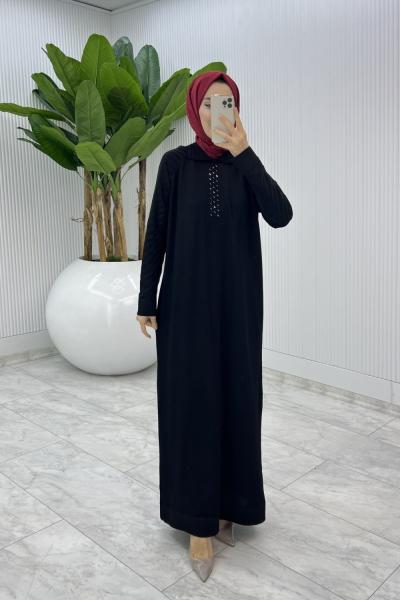 Siyah Arzu Triko Elbise Tesettür Giyim