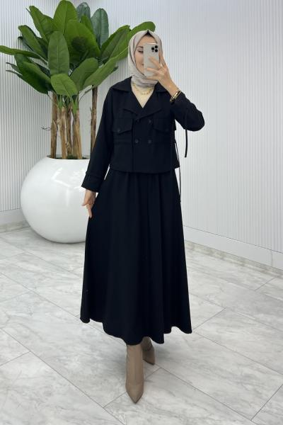 Siyah Delal Etek Takım Tesettür Giyim